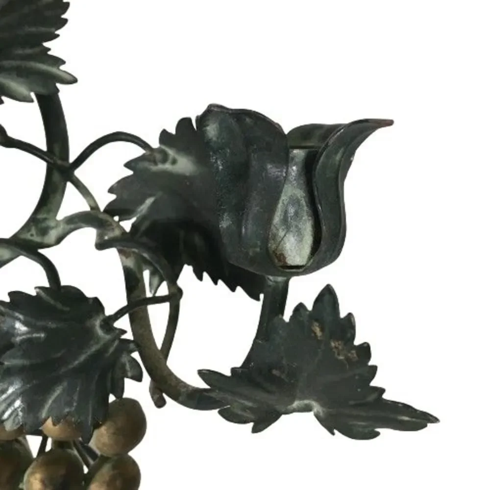 Pair Vtg ITALIAN TOLE Metal Candle WALL SCONCE GRAPES LEAVES VINES Candle Holder